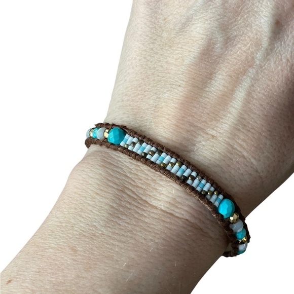 Chan Luu Turquoise Seed Beaded Bracelet 925 Leather - Picture 11 of 16